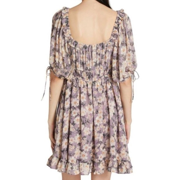 🎀ANTHROPOLOGIE X EN SAISON purple floral peasant sleeve ruffle boho  dress small - Picture 4 of 13